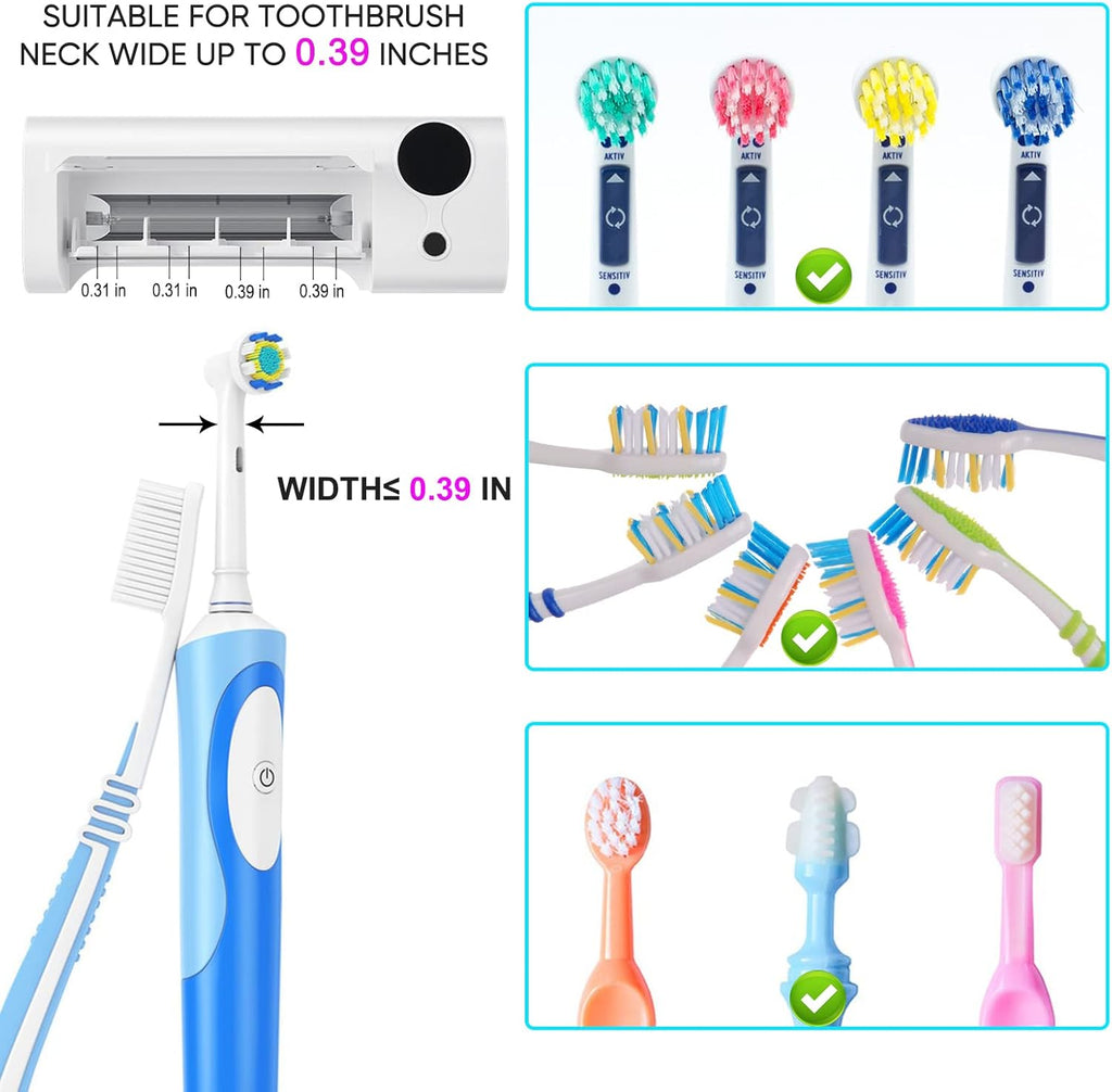 StarWin UV Toothbrush Cleaner, Timer Function, Rechargeable Tooth Brush Holder Wall-Mounted for Bathroom, No Drilling, 4 Slots