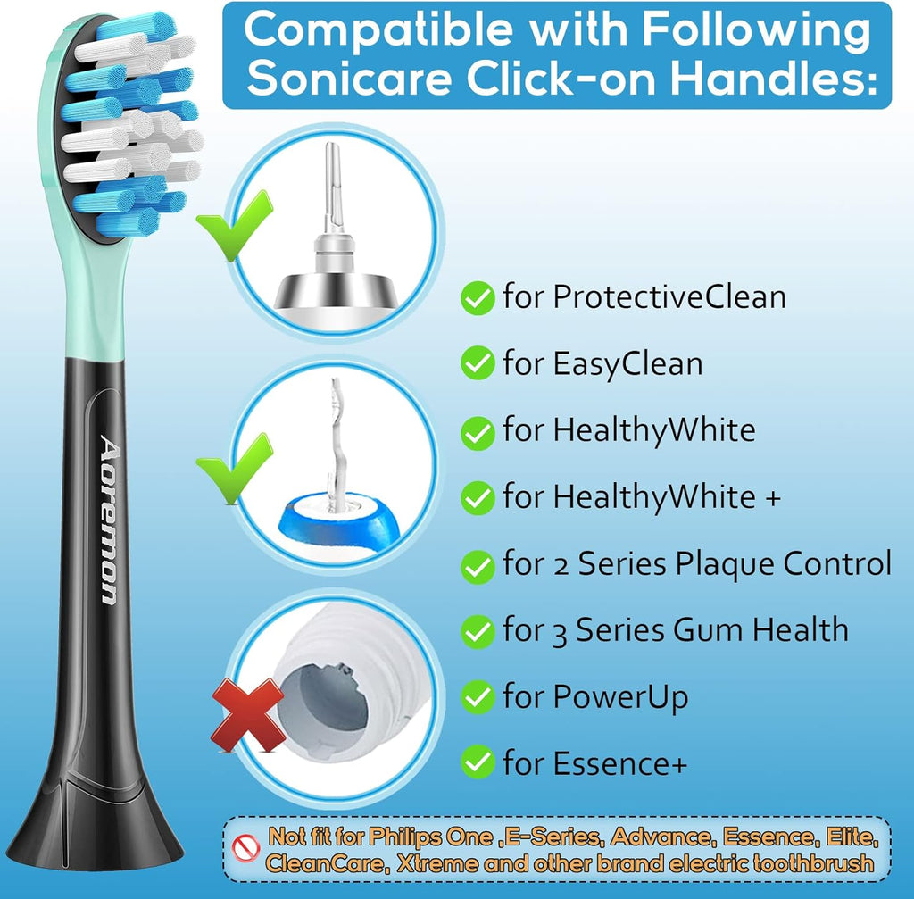 Aoremon Replacement Toothbrush Heads for Philips Sonicare C3 Premium Plaque Control HX9044/65 G3 Gum Care HX9054/65 W3 4100 5100 6100 7500 C1 C2 Flexcare Diamondclean HealthyWhite, 6 Count, Black