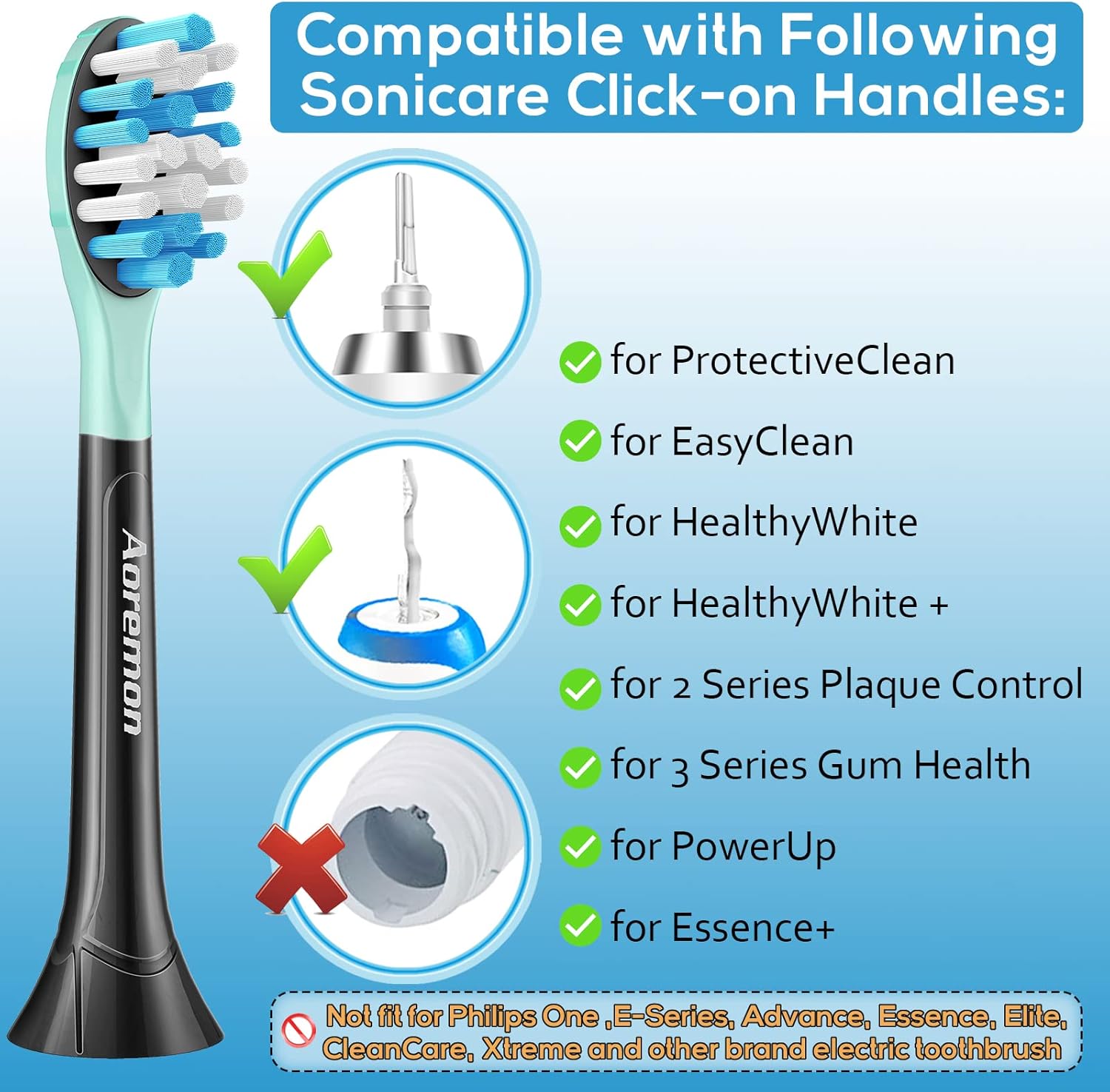 Aoremon Replacement Toothbrush Heads for Philips Sonicare C3 Premium Plaque Control HX9044/65 G3 Gum Care HX9054/65 W3 4100 5100 6100 7500 C1 C2 Flexcare Diamondclean HealthyWhite, 6 Count, Black