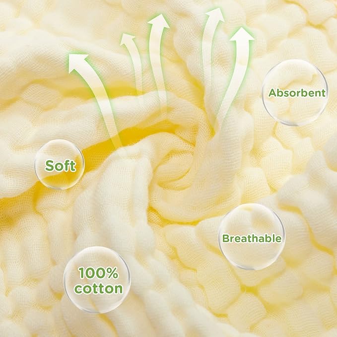 Breling 20 Pcs Baby Muslin Washcloth 12 x 12 Inch 100% Cotton Soft and Absorbent Muslin Washcloth Burp Cloth Wipe Newborn Face Towel for Baby Boy Girl Sensitive Skin (Blue, White, Green, Yellow, Pink)