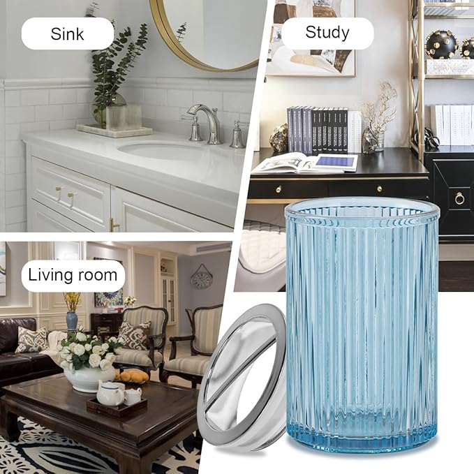 Toothbrush Holders for Bathrooms, 2pcs Glass Toothbrush Holder, 12oz Bathroom Tumbler and Mouthwash Cup, Tooth Brush and Toothpaste Organizer for Bathroom Vanity Countertop (Blue Silver)