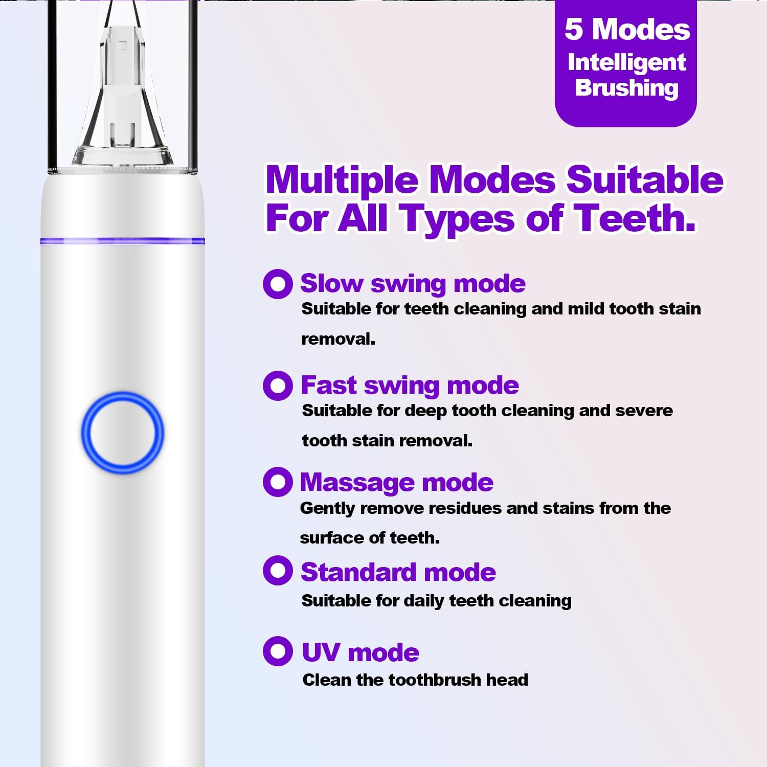 Metal Electric Toothbrush with UV Mode, Vibration and Oscillation Electric Toothbrush for Adults, 6 Brush Heads & Travel Case & Dust Cover, 5 Modes & Built in Timer, One Charge Last 120 Day（Sliver）