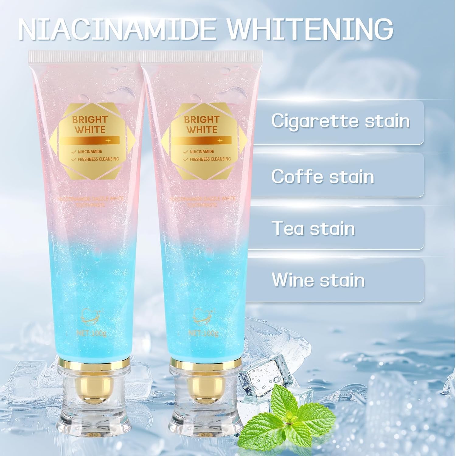 Niacinamide Whitening Toothpaste, Niacinamide Toothpaste with Natural Gentle Care Deep Stain Removal Clean, It Has a Powerful Effect of Whitening Teeth (2PC)