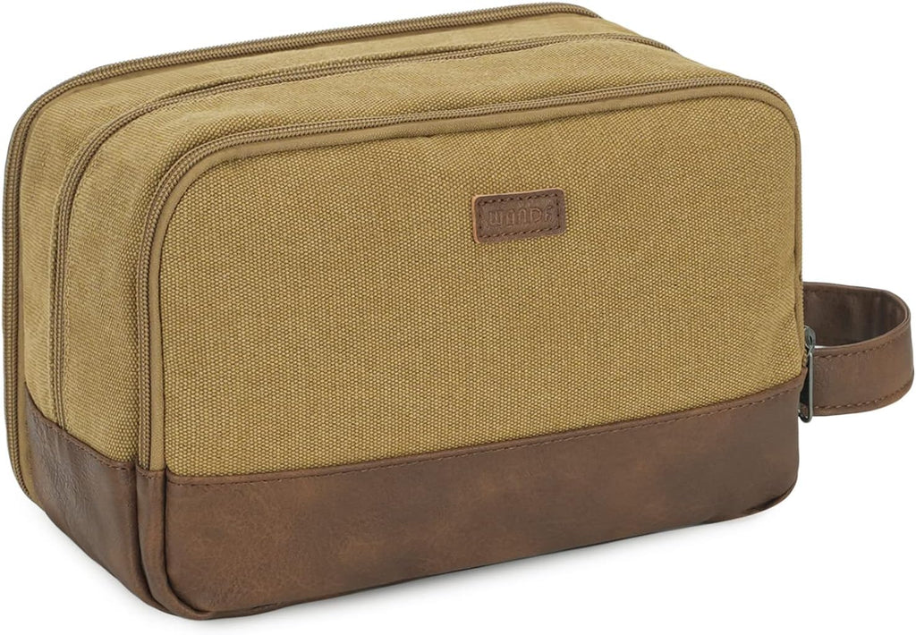 WANDF Travel Toiletry Bag for Men Large Toiletries Shaving Bag Water Resistant Hanging Dopp Kit Travel Accessories Bag for Women Men (Khaki)