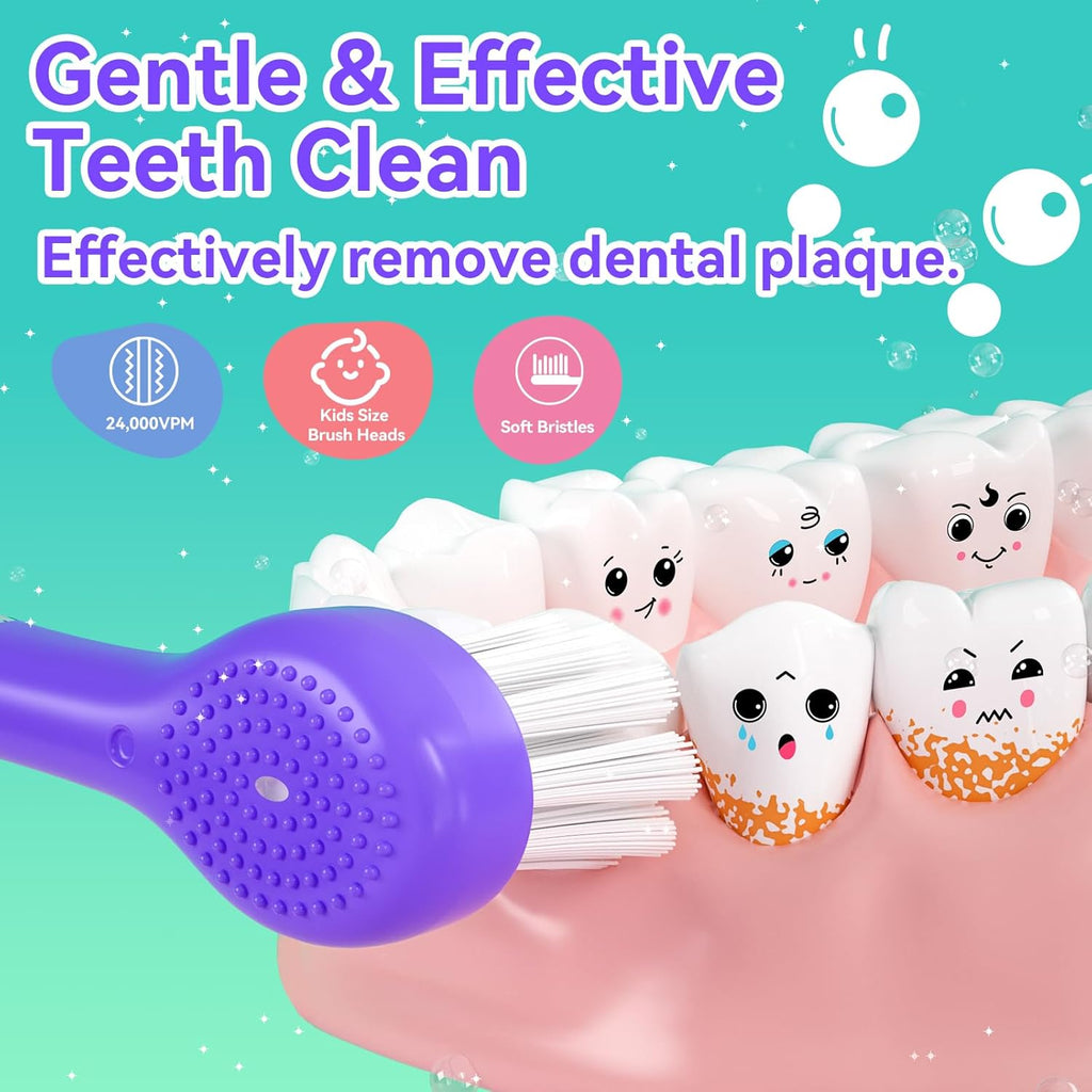 SEAGO Kids Electric Toothbrushes Rechargeable, Toddler Electric Toothbrush with Magnetic Charging, LED Observing Light, 8 Toothbrush Heads for Ages 2-4-6 Boys Girls (Purple)