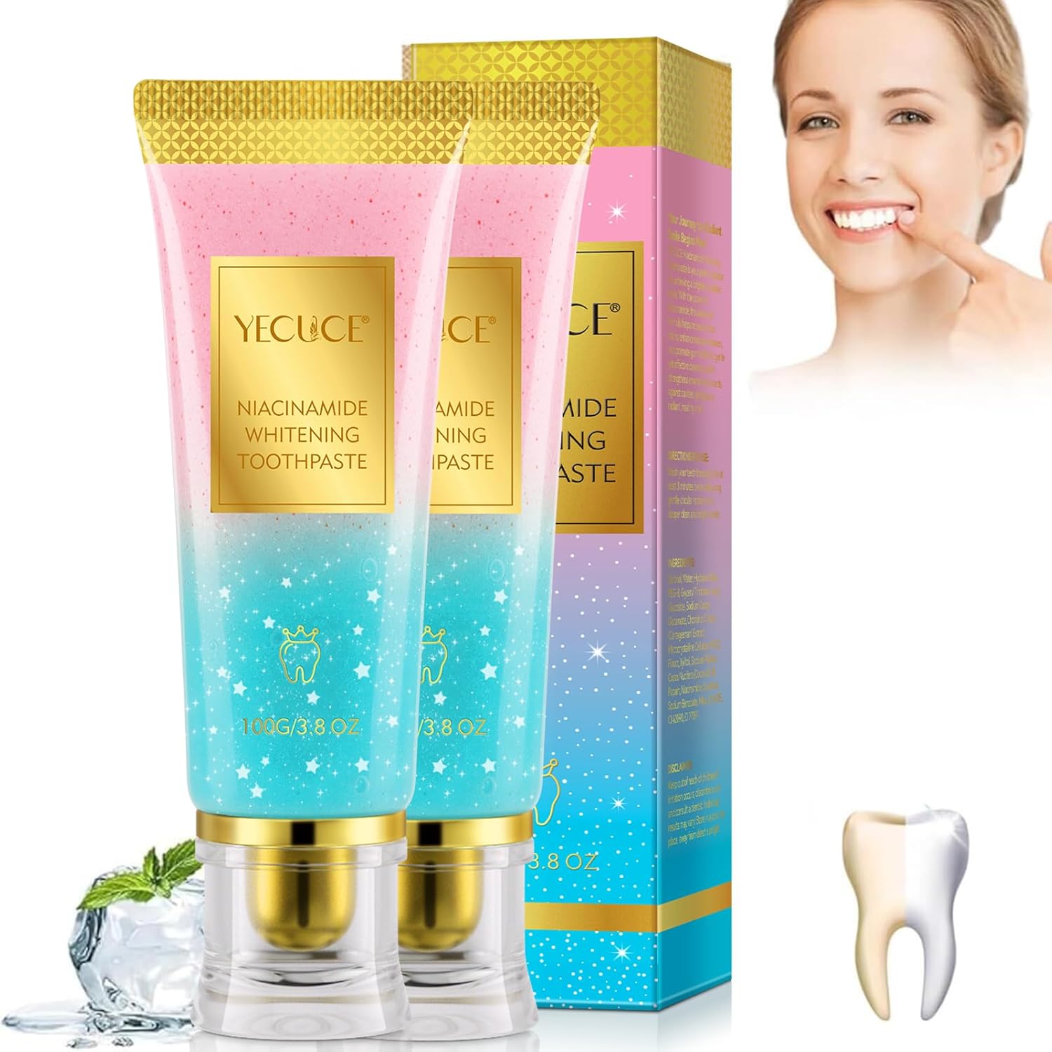 Niacinamide Whitening Toothpaste 2-Pack | Fresh Breath Toothpaste | Stain Removal & Enamel Safe | Fresh Breath Formula with Activated Charcoal |for Coffee/Smokers