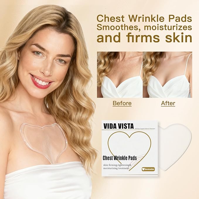 2PCS Heart-Shaped Silicone Chest Wrinkle Pads – Reusable Anti-Wrinkle Chest Patches for Women – Firming & Smoothing Chest Lines – Medical-Grade Silicone Chest Pads for Overnight Skincare