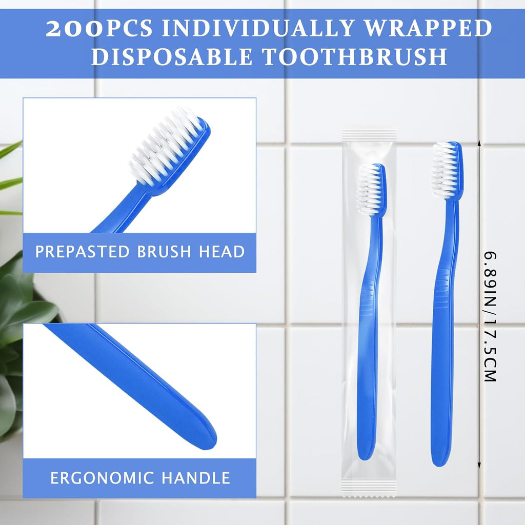 Tioncy 200 Pack Prepasted Disposable Toothbrushes Individual Wrapped Toothbrushes Soft Bristle Travel Toothbrush Single Use Wrapped for Hotel, Camp, Travel and Gift for The Homeless (Dopamine Colors)
