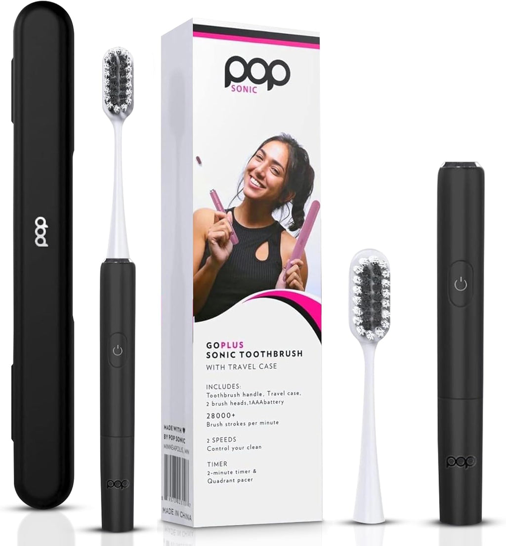 Go Plus Sonic Toothbrushes for Adults w/Electric Toothbrush Case (Black) - Electric Toothbrush for Adults & Kids - Sonic Toothbrush w/ 2 Speeds - 18000-24000 Vibrations Per Minute