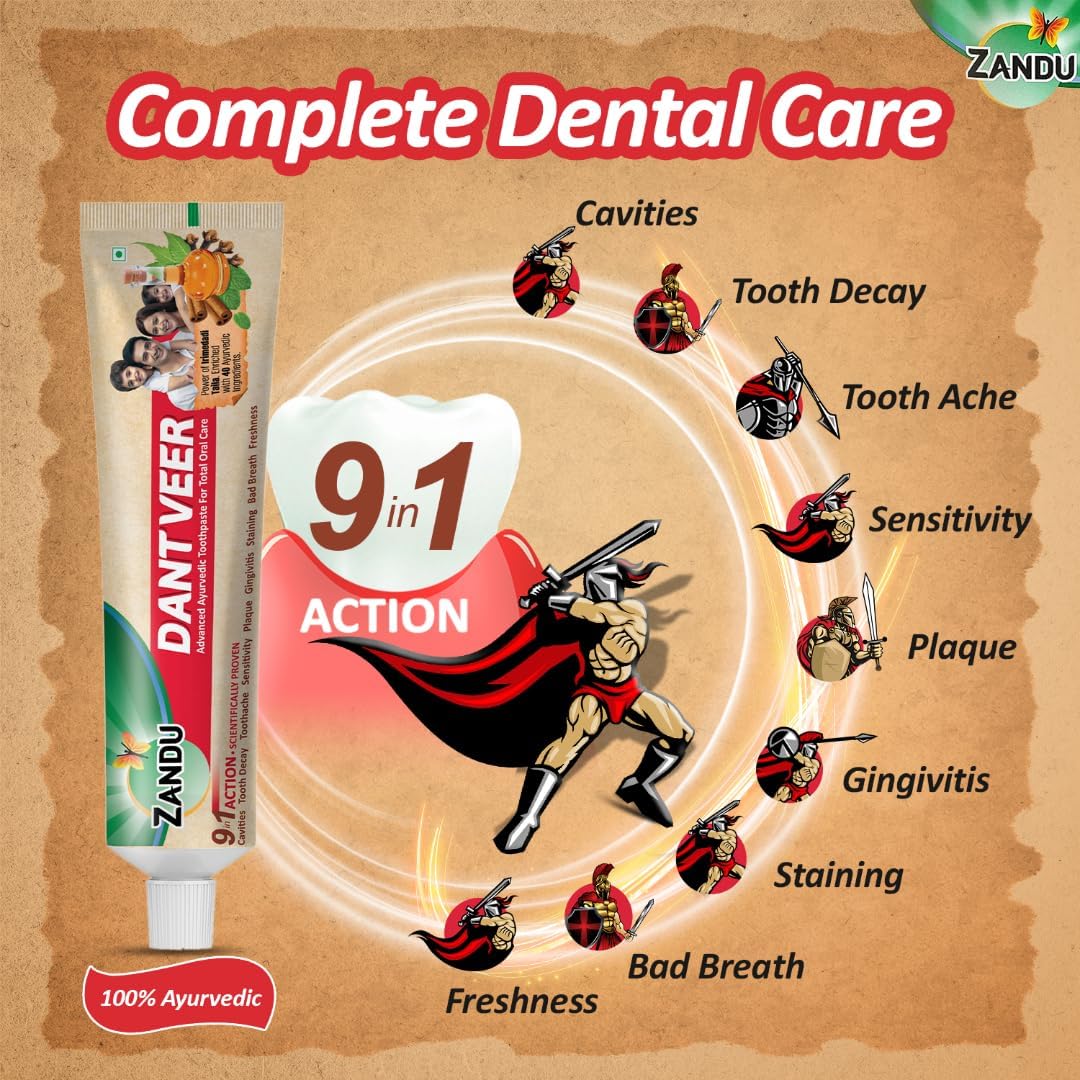 Zandu Dantveer, Fights 9 Dental Problems, with Irimedadi Oil, Advanced Ayurvedic Oral Care Toothpaste, Scientifically Proven Formula (200gm/7 Oz)
