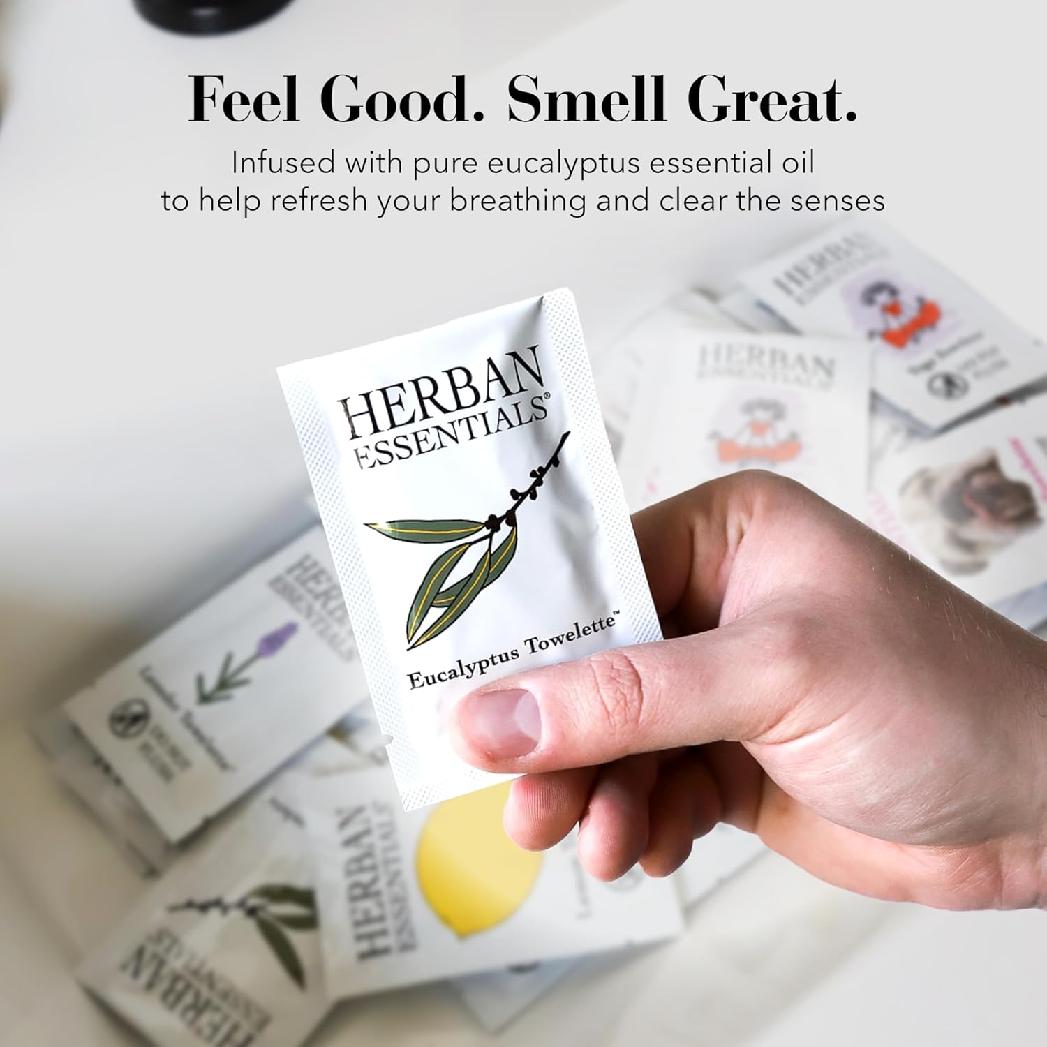 Herban Essentials - Eucalyptus Wipes & Towelettes - Essential Oil Wipes for Hands & Body - Travel Size Essentials and Toiletries - Natural, Individually Wrapped, Disposable & Moist Refresh (7 count)