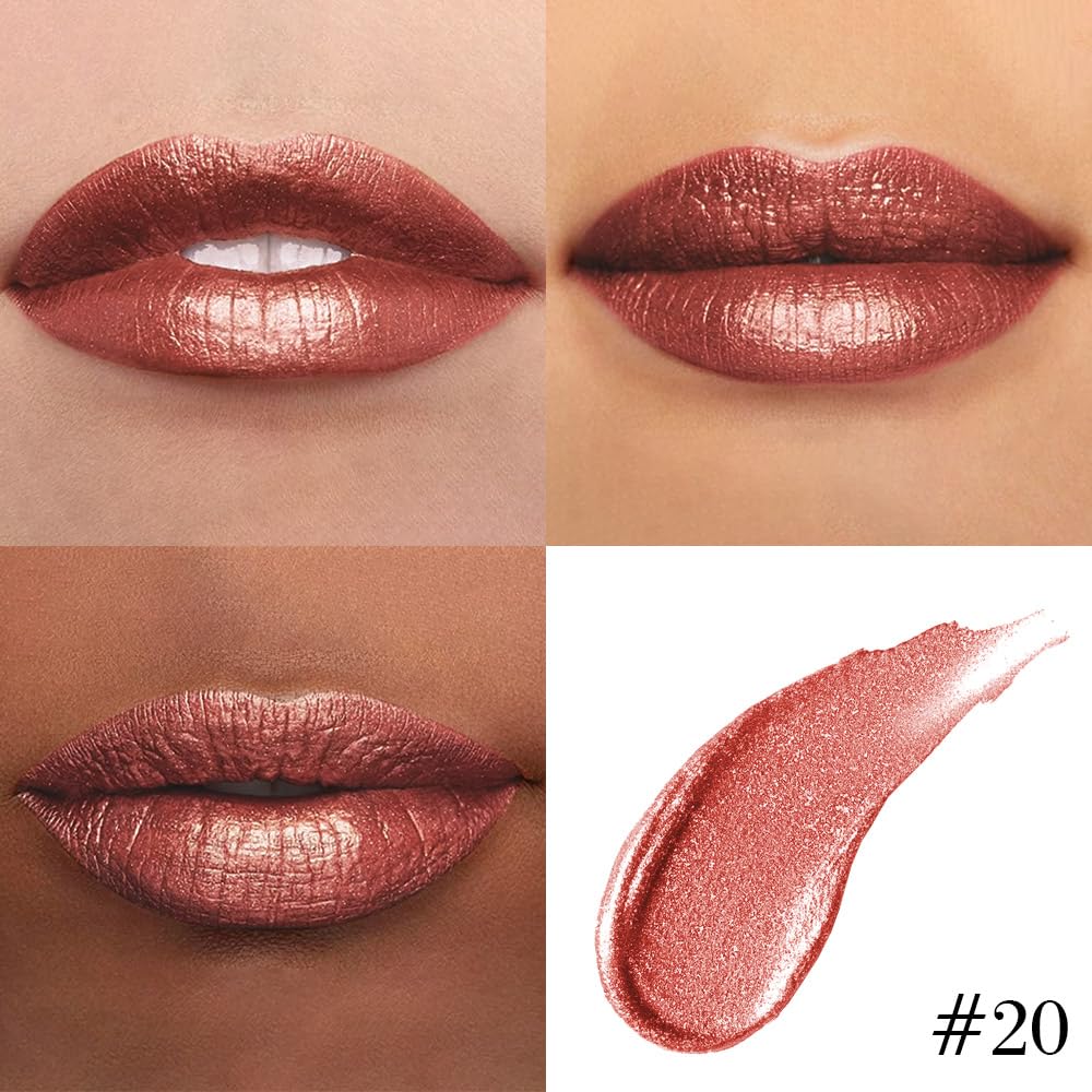 Kaely 2-in-1 Copper Metallic Lipstick and Lip Liner Makeup, Shimmer Liquid Metallic Lipsticks for Women, Glitter Lip Gloss Stain Long Lasting Waterproof Smudge Proof 24 Hour, Vegan & Cruelty-Free, 20