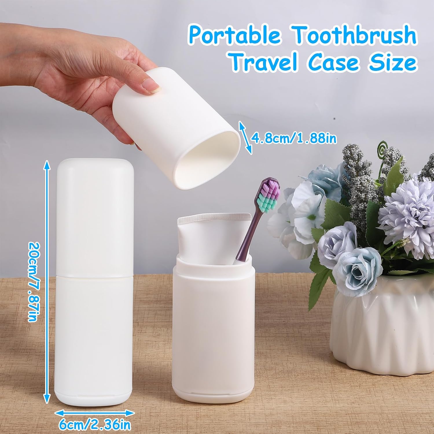 Toothbrush Travel Case Portable Toothbrush Holder with Mouthwash Cup Compact Toothbrushes and Toothpaste Container for Traveling Camping Business Trips Large Capacity White Toothbrushes Holders