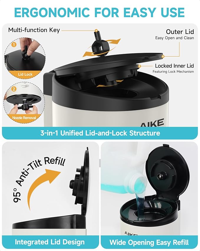 AIKE Wall Mount Automatic Foam Soap Dispenser 25 OZ Commercial Large Capacity Stainless Steel Model AK1205FA(Matte White)