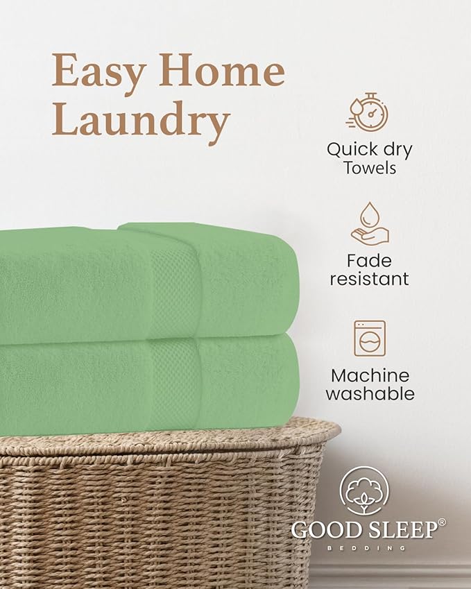 100% Cotton Bath Towels, Pack of 2 Towels for Bathroom, Luxury 700 GSM Bath Towel, Highly Absorbent Bathroom Towel Set, 30 x 60 Inches Large Bath Towels, Super Soft & Quick Dry Towel Set, Sage