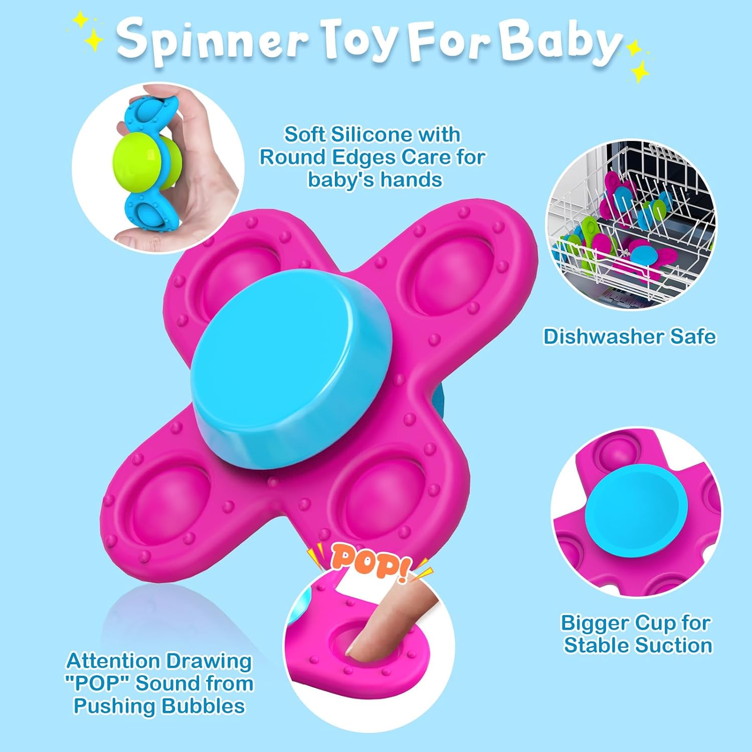 Suction Cup Spinner Toys for 1 Year Old Boy Girl 3PCS Spinning Toys for Toddlers 1-3 Sensory Toys Infant Bath Toys Travel Toys for Babies 10-12 Months, First Birthday Baby Gifts for 1 Year Old