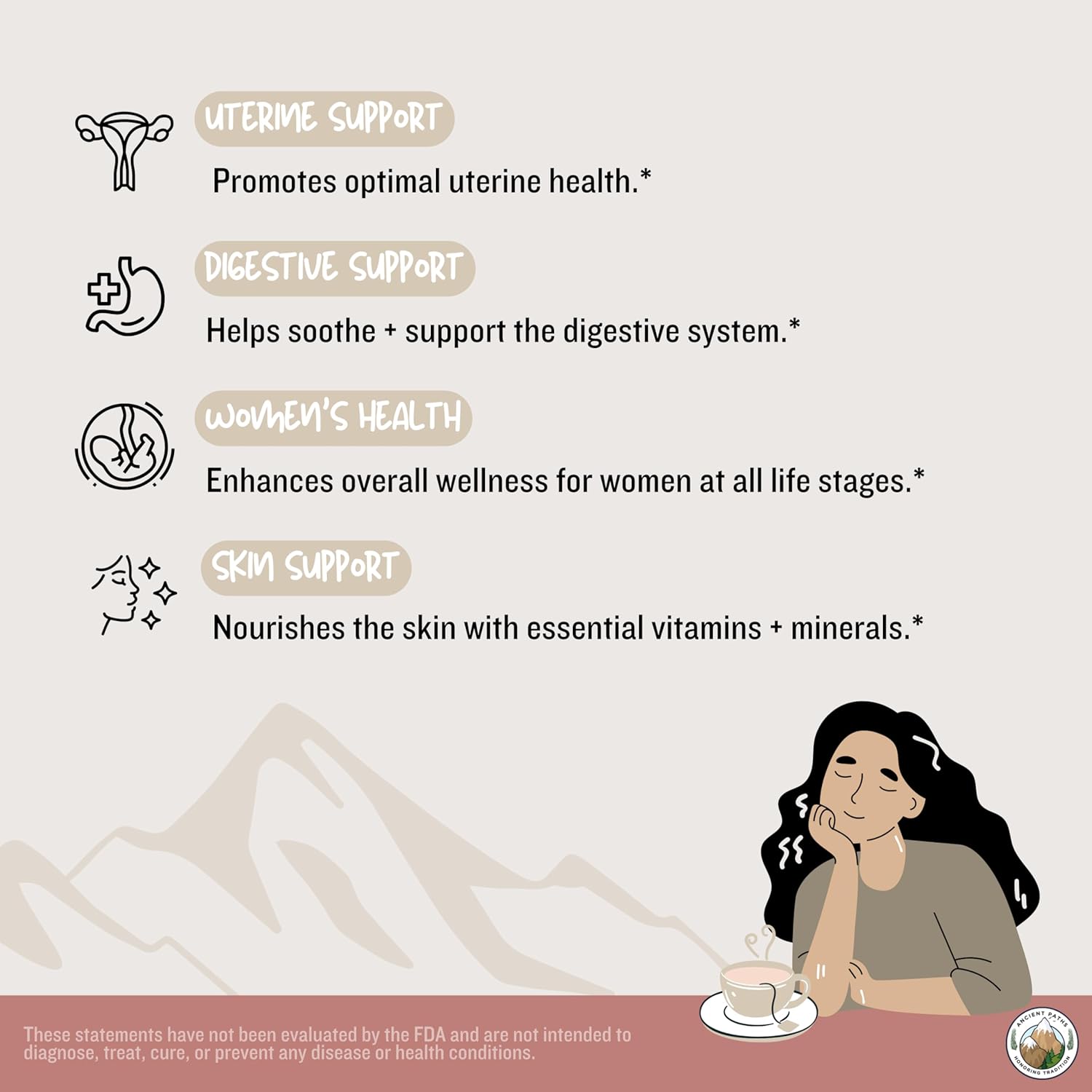 Ancient Paths Raspberry Leaf Tea - Women’s Health & Gut Support - 100% Pure Dried Raspberry Leaf - Caffeine-Free Tea - Sustainable Tea Bags (20 Sachets)