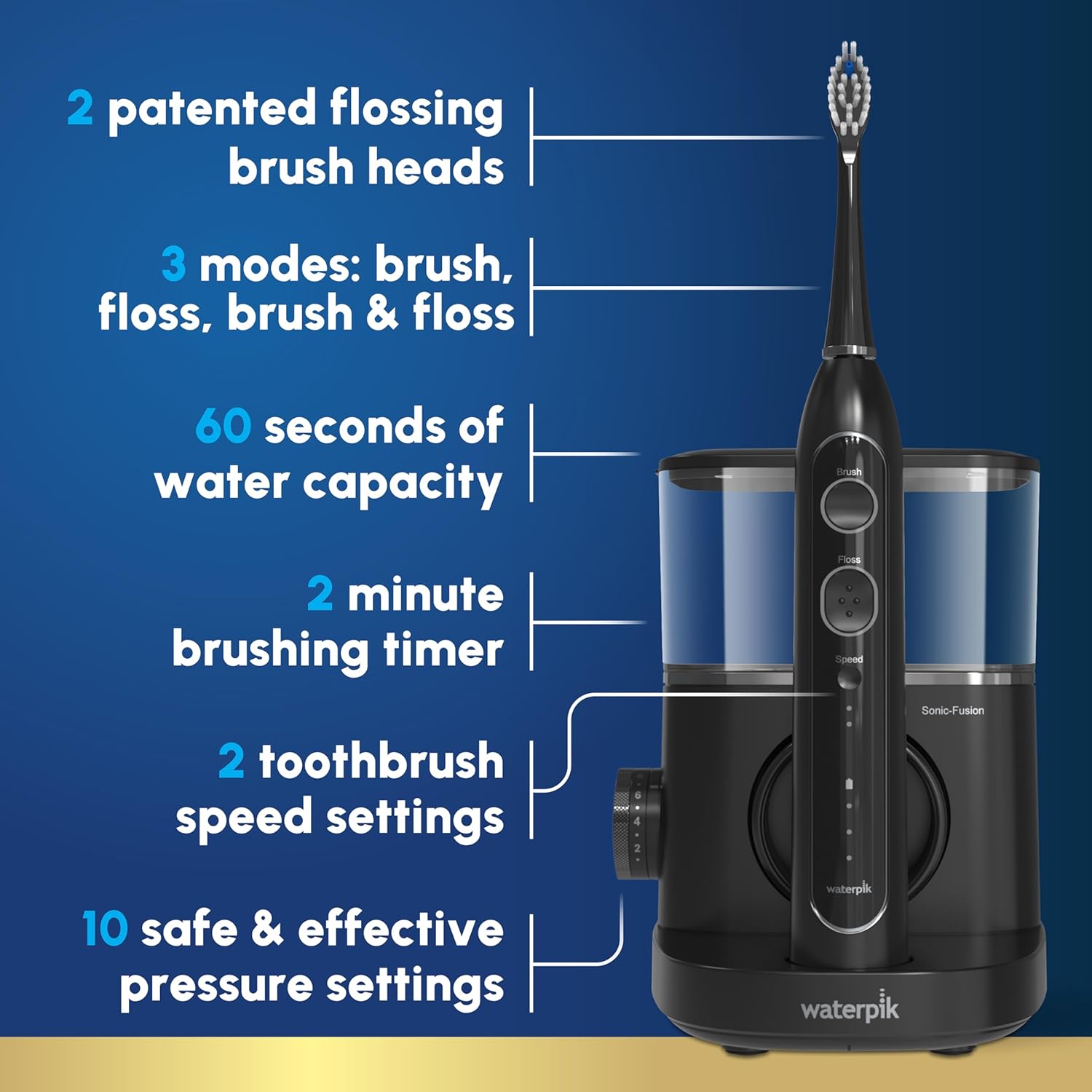 Waterpik Sonic-Fusion 2.0 Professional Flossing Electric Toothbrush with Water Flosser Combo In One, Black SF-04, Packaging May Vary