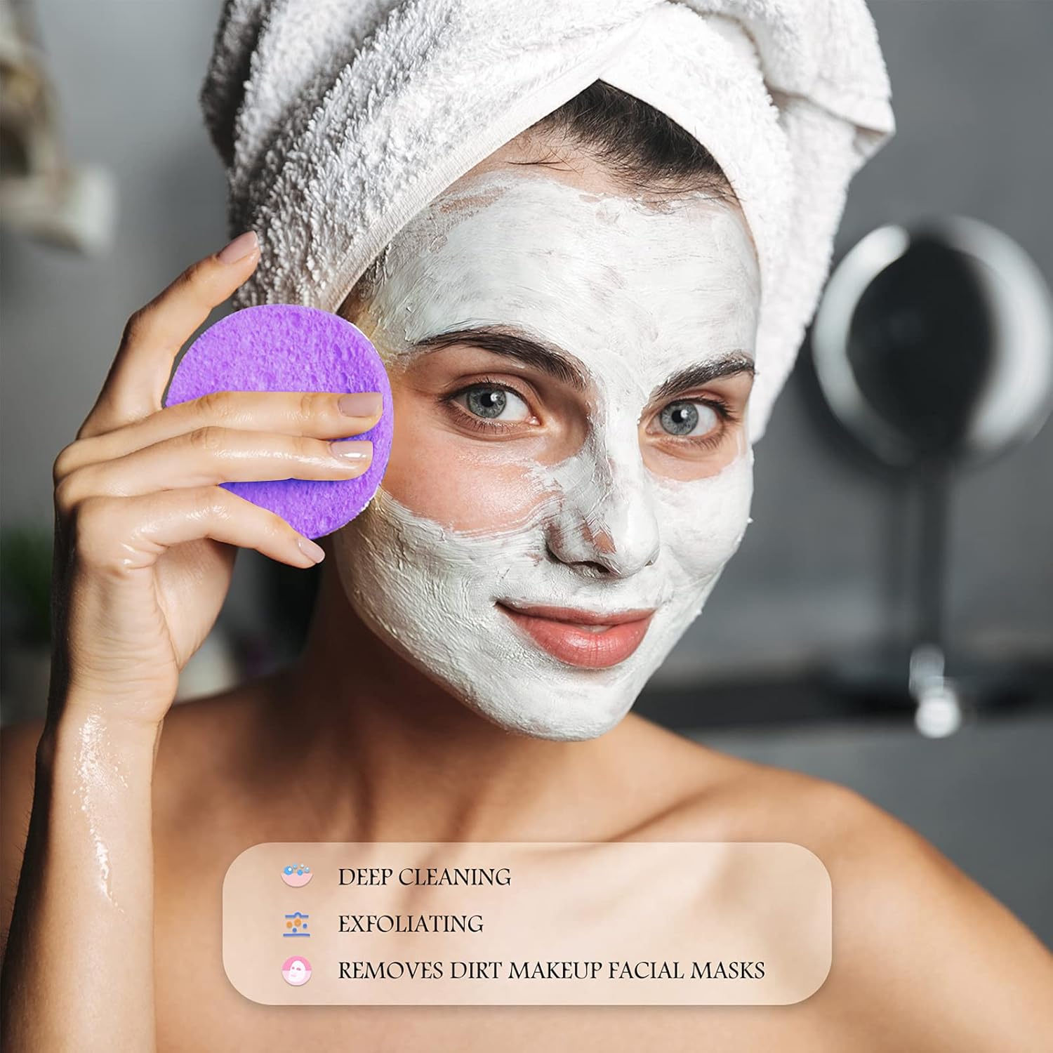 Patelai 120 Pieces Compressed Facial Sponge for Estheticians Face Makeup Removal Cleansing Sponge Pad Exfoliating Spa Wash Round Facial Cleansing Pads Supplies(Purple)