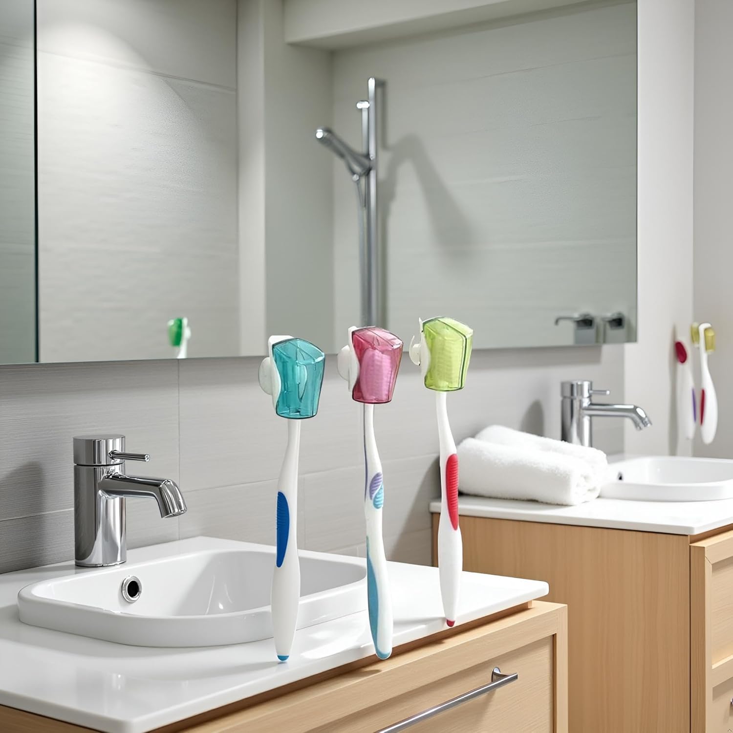 3Pcs Multicolor Toothbrush Holder Travel Toothbrush Head Covers with Suction CupBathroom Wall Mount Suction Cup for Bathroom Portable Wall Mount Toothbrush Holder Rack Dustproof Cap Cover Accessories