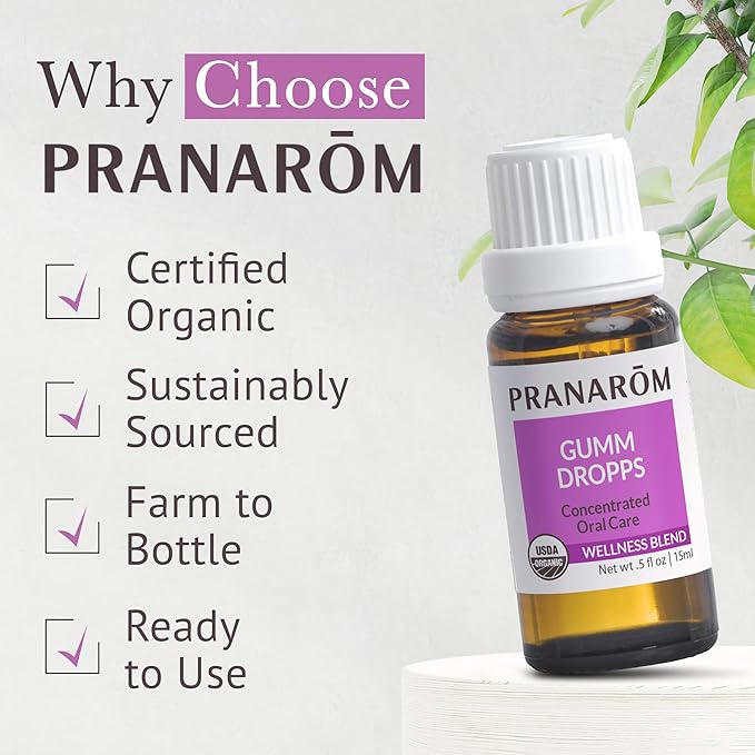 Pranarom - Gumm Dropps Essential Oil for Teeth & Gum Health, Natural Mouthwash for Oral Care, Pure & Organic Essential Oils (Peppermint, Thyme, Clove, Lemon, & Cinnamon), 15 ml