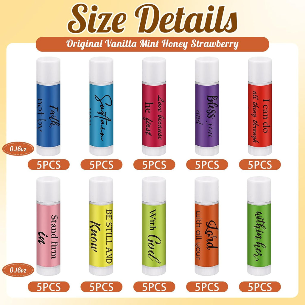 50 Pack Christian Religious Gifts Bulk Lip Balms for Women Men Religious Church Party Favors Bulk Bible Verse Lip Balm with Scripture Inspirational Gifts for Coworkers Staff Employee(Classic)