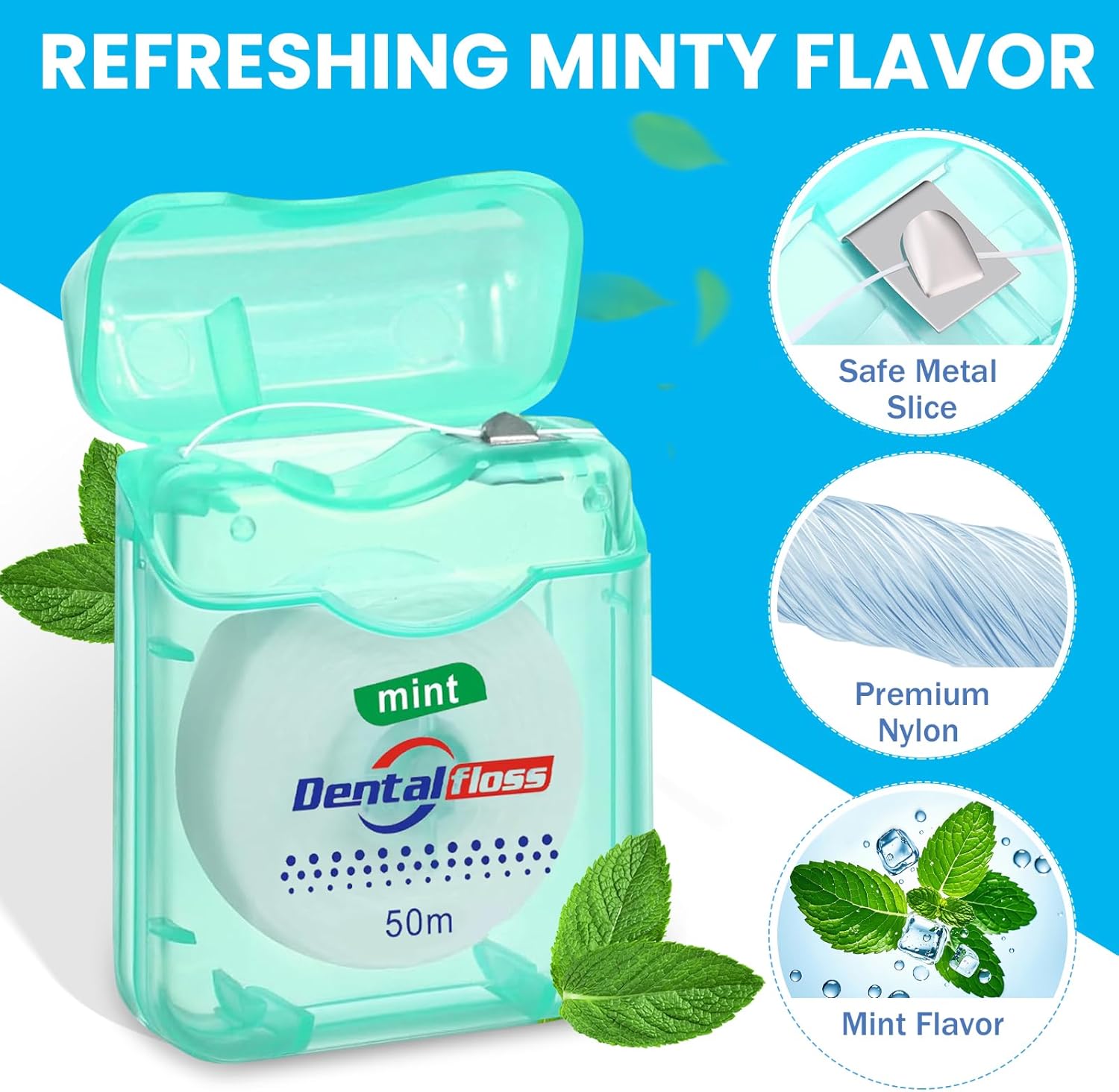 Geiserailie 72 Pack Dental Floss Bulk 50m Each Mint Travel Dental Floss Oral Care for Teeth and Gum Protection(Mint Green)