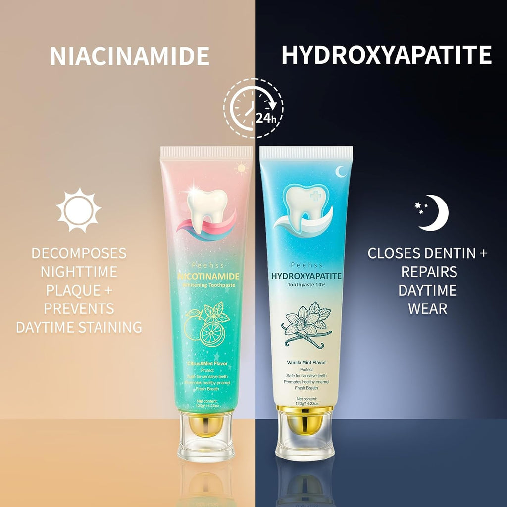 Hydroxyapatite Toothpaste 10% + Niacinamide Whitening Toothpaste, Enamel Repair & Gum Care, Nano Hydroxyapatite - Sensitivity Relief, Whitening, Fluoride-Free, Breath Freshening