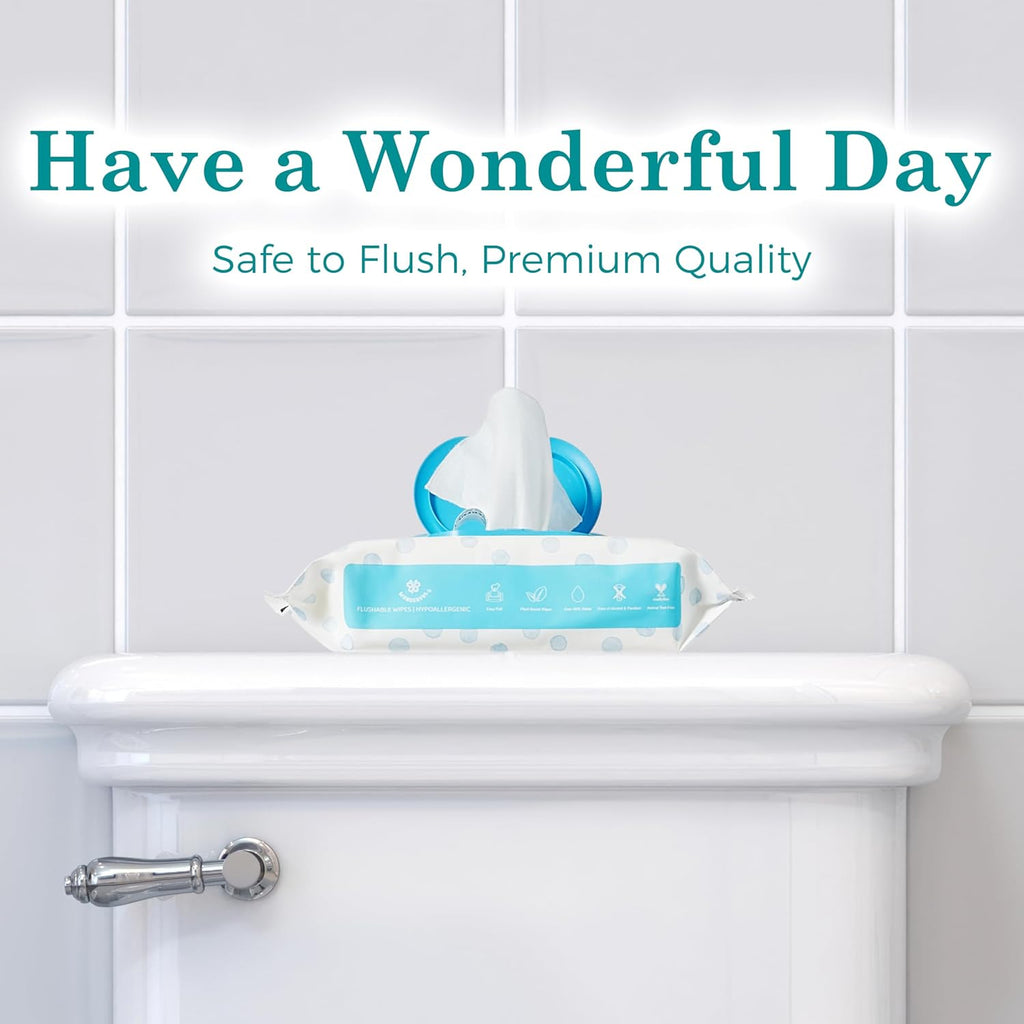 WONDERFUL Flushable Butt Wipes, Unscented 100% Plant-Based Wet Wipes for Adults & Kids, Sewer & Septic Safe, Gentle for Sensitive Skin, Wipes Flushable Pack for Bathroom & Travel, 3-Pack (180 Wipes)
