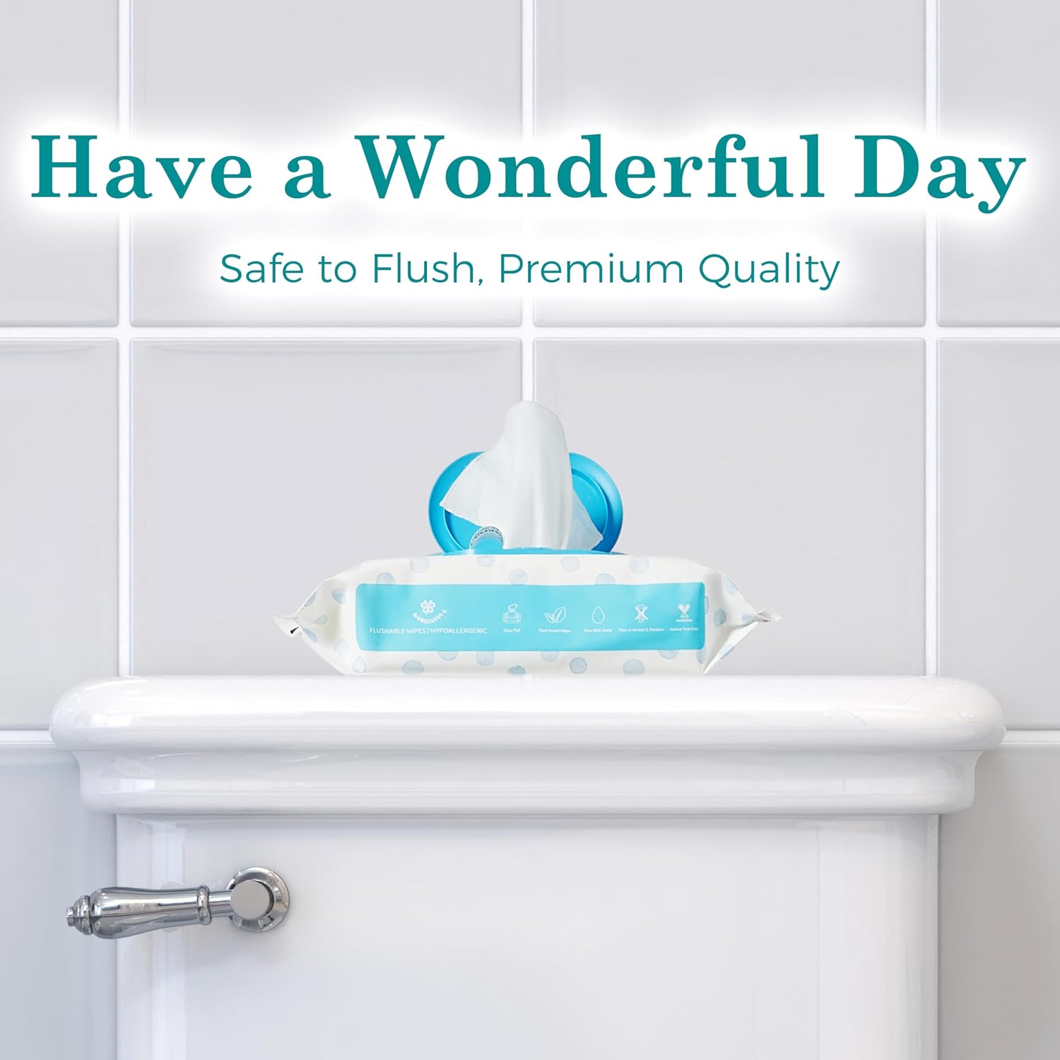 WONDERFUL Flushable Butt Wipes, Unscented 100% Plant-Based Wet Wipes for Adults & Kids, Sewer & Septic Safe, Gentle for Sensitive Skin, Wipes Flushable Pack for Bathroom & Travel, 3-Pack (180 Wipes)