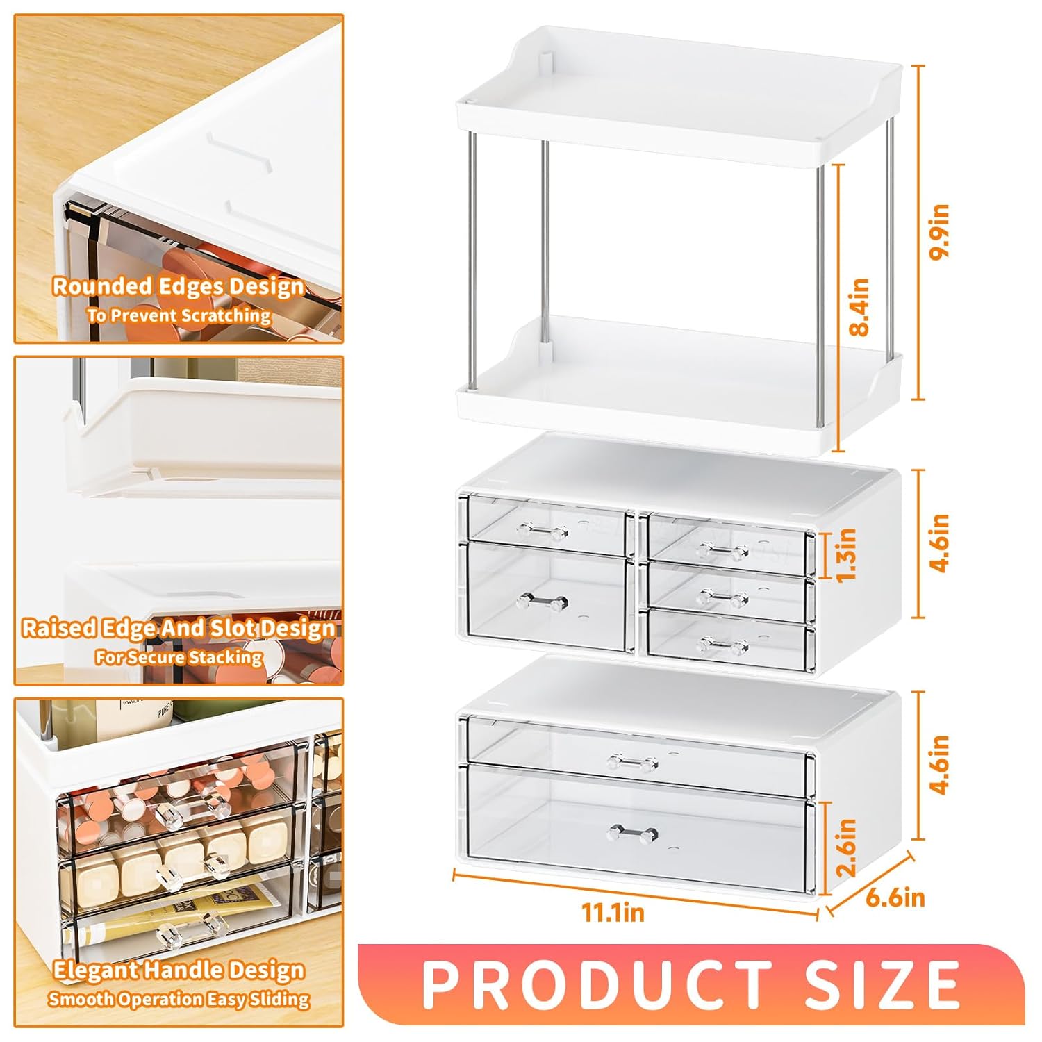 Yieach Acrylic Makeup Organizer Countertop,Large Skincare Organizer for Dresser Top,Plastic Bathroom Counter Organizers and Storage for Beauty,Cosmetic,Hair Products,Lotion and Perfume Organizer,Black