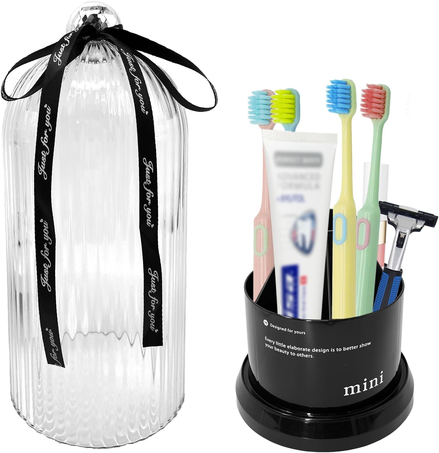 Multi Functional Rotating Toothbrush Holders with Sliding Base, 7 Slot Bathroom Countertop Organizer Perfect for Tooth Brush, Toothpaste, and Makeup Brushes Storage (Black)