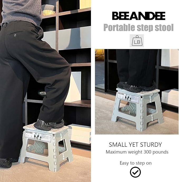 11" Folding Step Stool for Adults Kids Holds Up to 300 lbs,Non-Slip Folding Stools with Portable Handle, Compact Plastic Foldable Step Stool for Bathroom,Kitchen (Gray)…