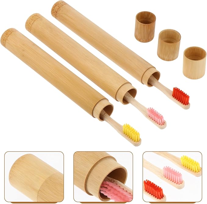 Disposable Biodegradable Toothbrush with Tube Case Ergonomic Wide Head Design Compact Travel Lightweight and Eco-Friendly Oral Care Kit Random Colors Random Color