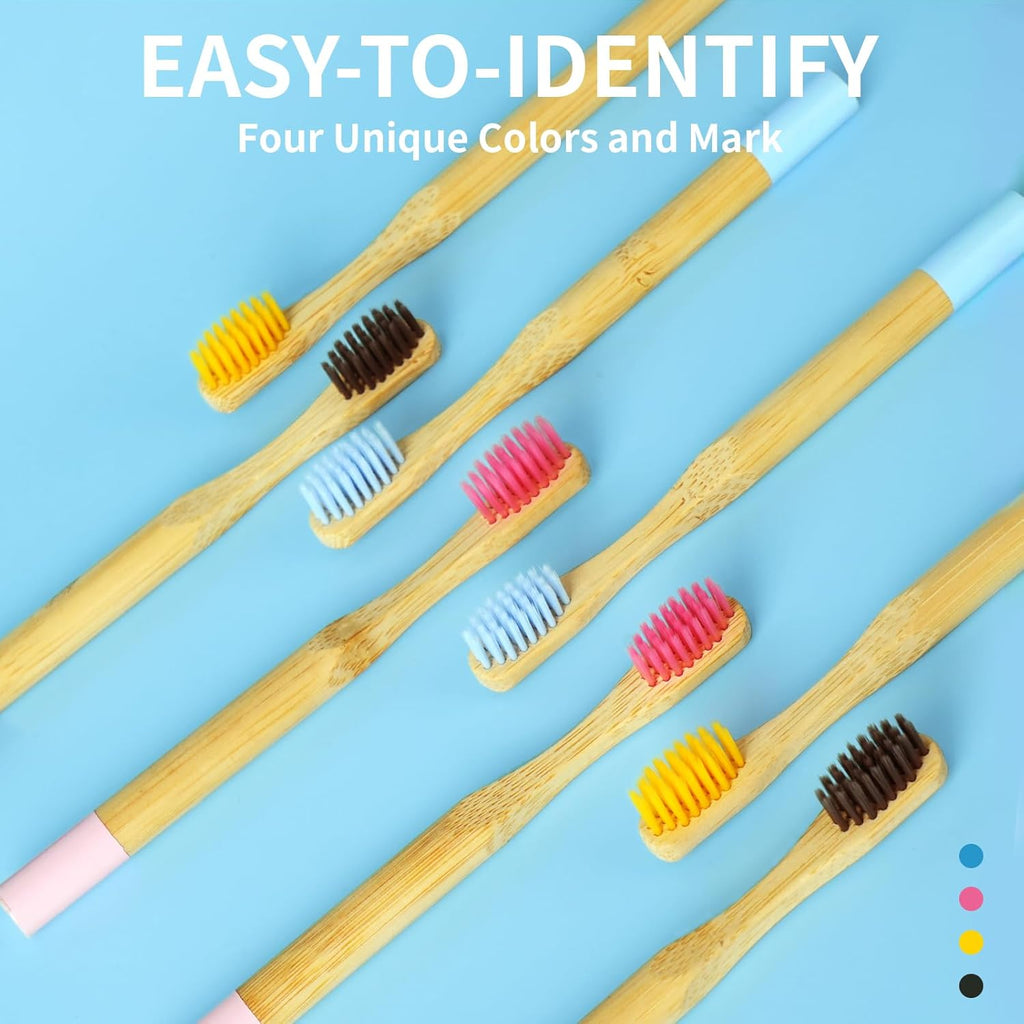 GENKENT 8 Counts Kids Bamboo Toothbrushes BPA Free Soft Bristles Travel Tooth Brush Natural Charcoal Toothbrush