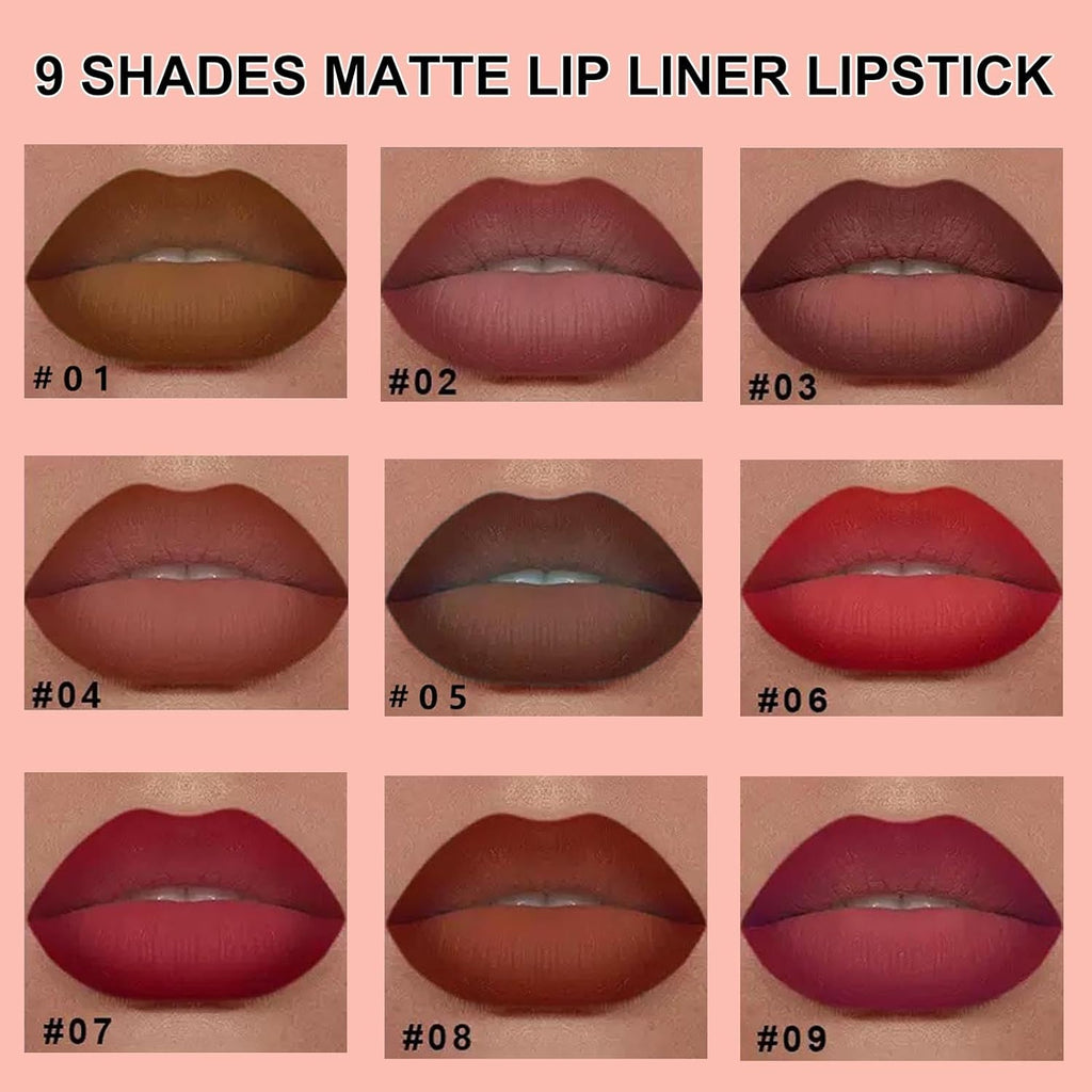 2-in-1 Gradient Dark Red Lip Liner & Lipstick, Waterproof Long Lasting Matte Lip Liner Pencil, Makeup Smudge proof lip liner with Cone Tip (08#-Wine)