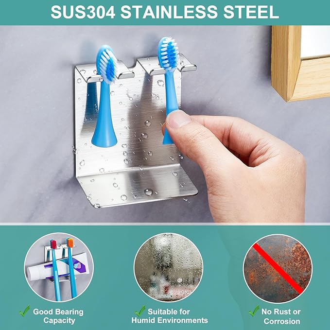 Electric Toothbrush Head Holder, Tooth Brushing Holder, Wall Mounted Toothbrush Holders Shower Bathroom, Self Adhesive or Desktop Tooth Brush Holder Organiser (Silver, Small)