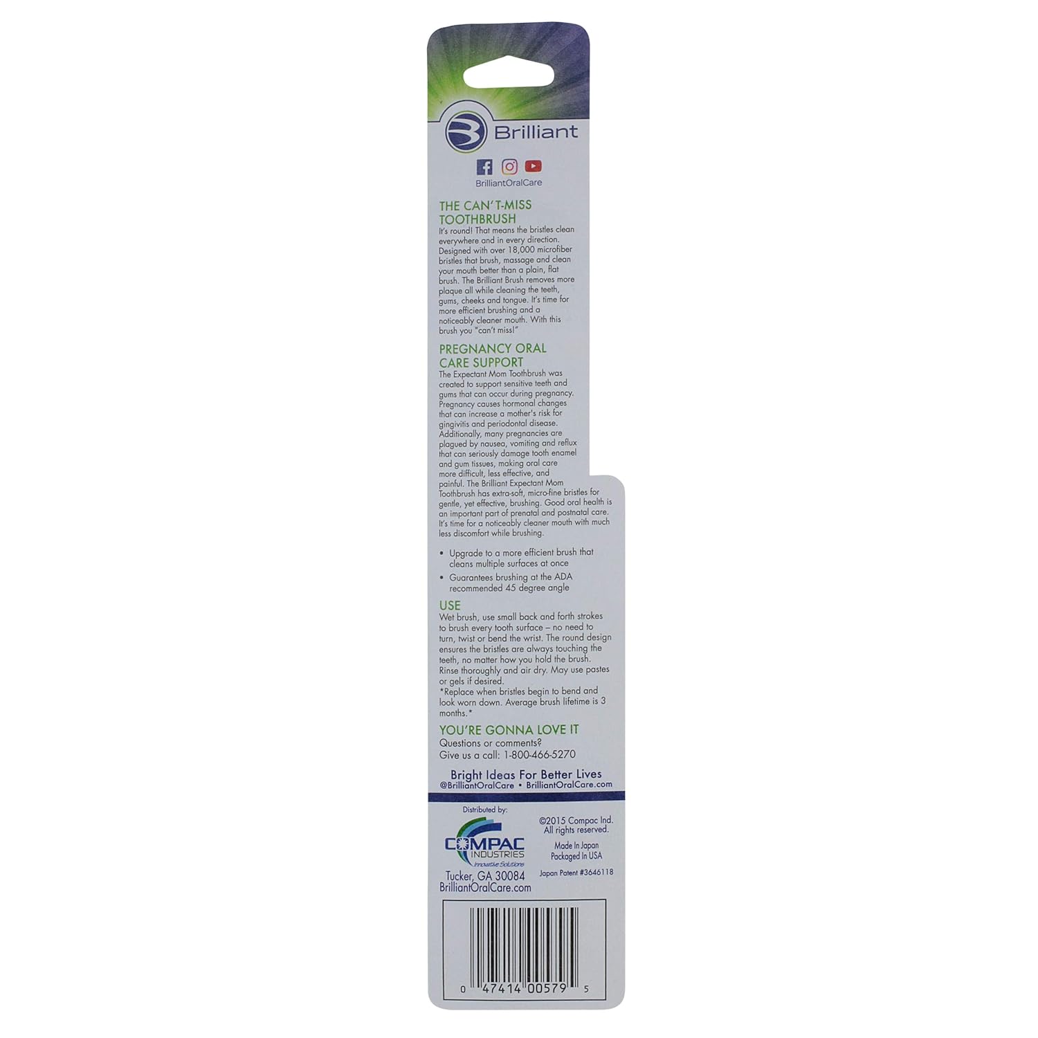 Brilliant Oral Care Expectant Mom Toothbrush, a Pregnancy Must Have with Gentle, Extra Soft Bristles, Round Head for Sensitive Teeth and Gums, White, 1 Pack