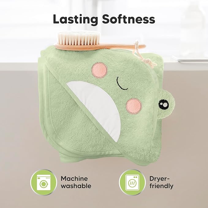 KeaBabies Hooded Baby Towel for Newborn - Viscose Derived from Bamboo Large Baby Bath Towels with Hood for Boys, Girls, Toddler, Extra Absorbent & Soft Newborn Bath Essentials (Frog, Regular)