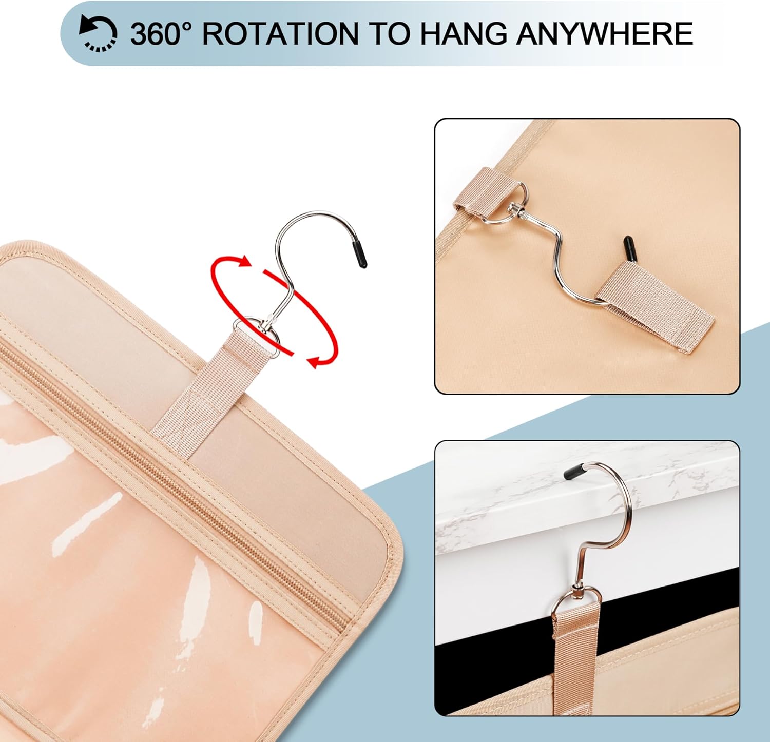 Travel Hanging Toiletry Bag for Women, Cruise Ship Essentials, with Jewelry Organizer, Extra Large Makeup Dopp Kit, Waterproof Cosmetic Bags, Toiletries Kit Set with Trolley Belt, Sky Blue