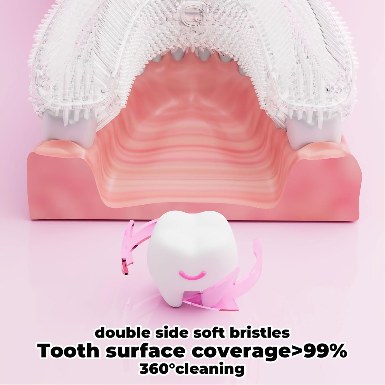 U Shaped Electric Toothbrush for Adults - 360° Adult u Shaped Brush Nylon bristles, Rechargeable Electric Toothbrush,Teeth Whitening Brush for Home & Travel Use (Pink)