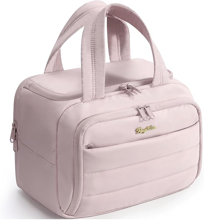 Travel Toiletry Bag, Lightweight Wide-open Large Puffy Toiletry Bag for Women, Quilted Makeup Bag Organizer Water-resistant Cosmetic Bag with Handle for Toiletries, Essentials, Accessories