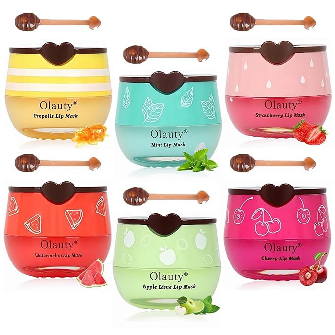 6 PCS Bee Lip Balm Honey Pot,Honey Lip Balm Lip Mask,Propolis Moisturizing Lip Sleeping Mask Reduces Lip Lines,Hydrating Prevention Dry and Cracked Lip Scrubs Exfoliator