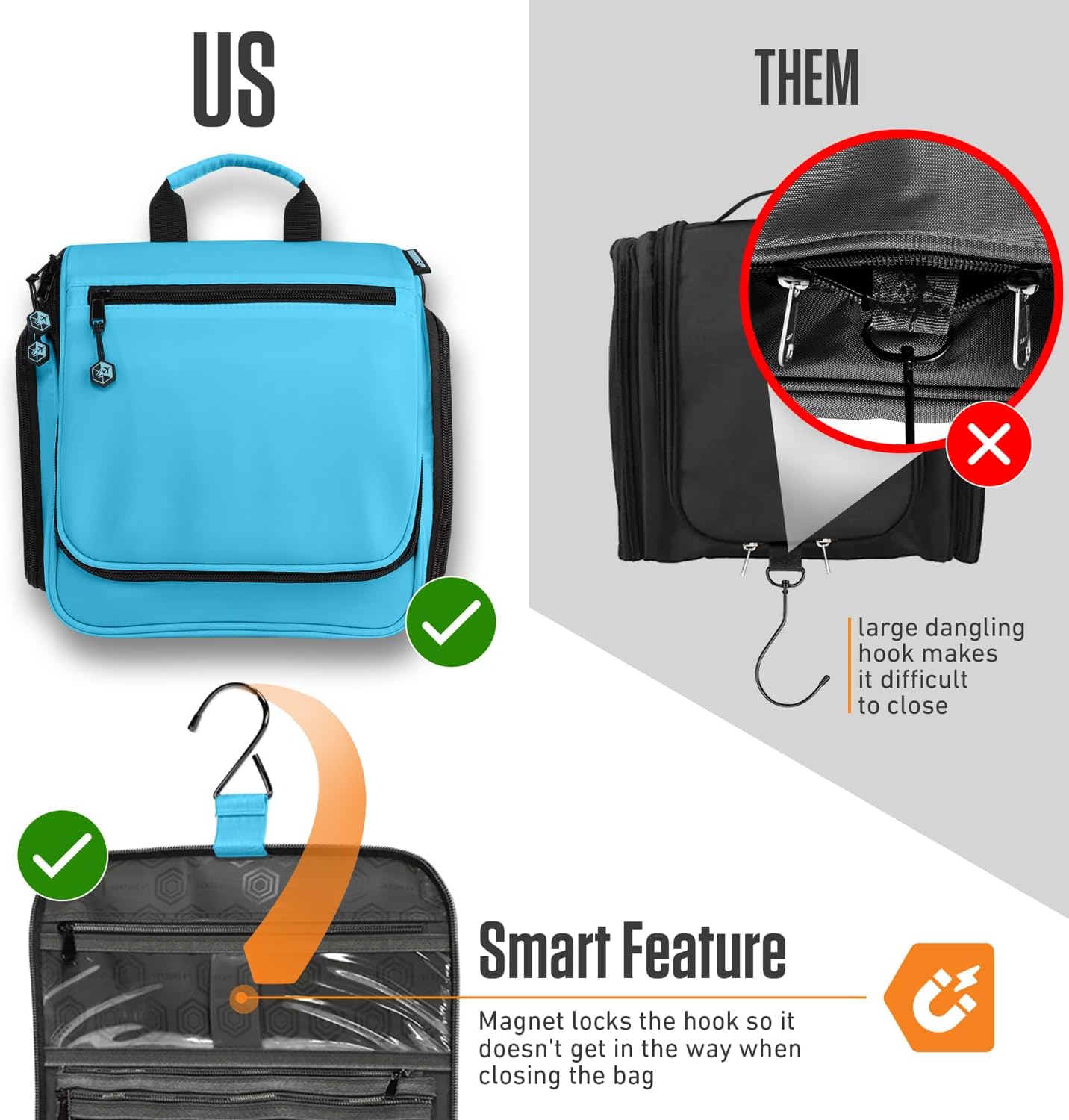 VENTURE 4TH Hanging Travel Toiletry Bag for Women & Men - Travel Organizer with Expandable Compartments & Removable Clear Pouch for Toiletries (Light Blue)