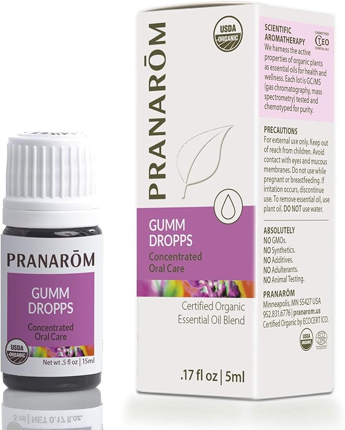 Pranarom - Gumm Dropps Essential Oil for Teeth & Gums, Natural for Oral Care, Pure & Organic Essential Oils (Peppermint, Thyme, Clove, Lemon, & Cinnamon), 5 ml