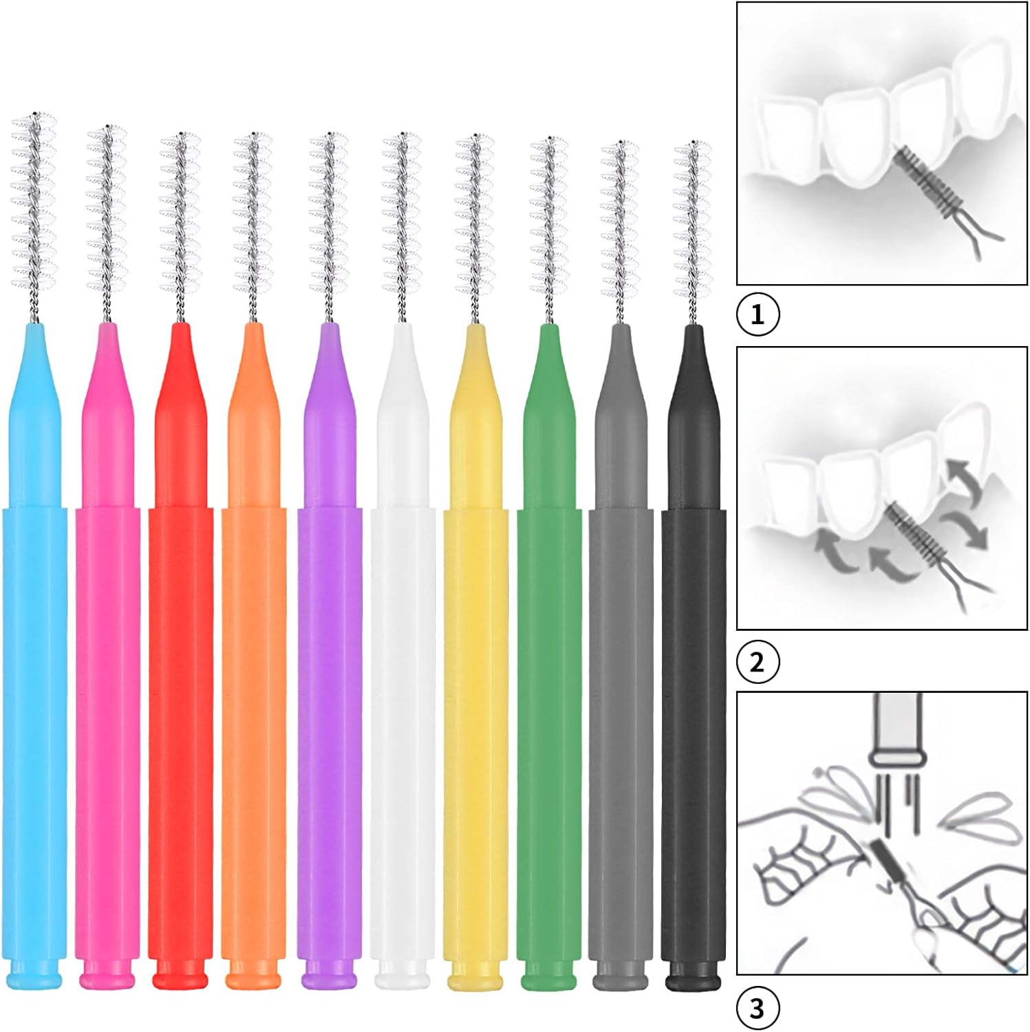 100 Pcs Interdental Brushes, 6 Sizes Braces Flossers for Cleaner Braces Brush Soft Dental Brushes Toothpicks Dental Floss Picks Dental for Braces Oral Cleaning(10 Colors)