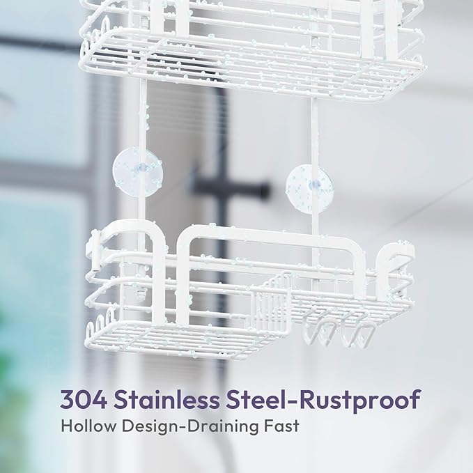 SWTYMIKI Shower Caddy Hanging Organizer - Over the Door Shower Caddy with Soap Holder, 11 Hooks, 2 Installation Ways, Stainless Steel Rustproof Bathroom Organizer, Black