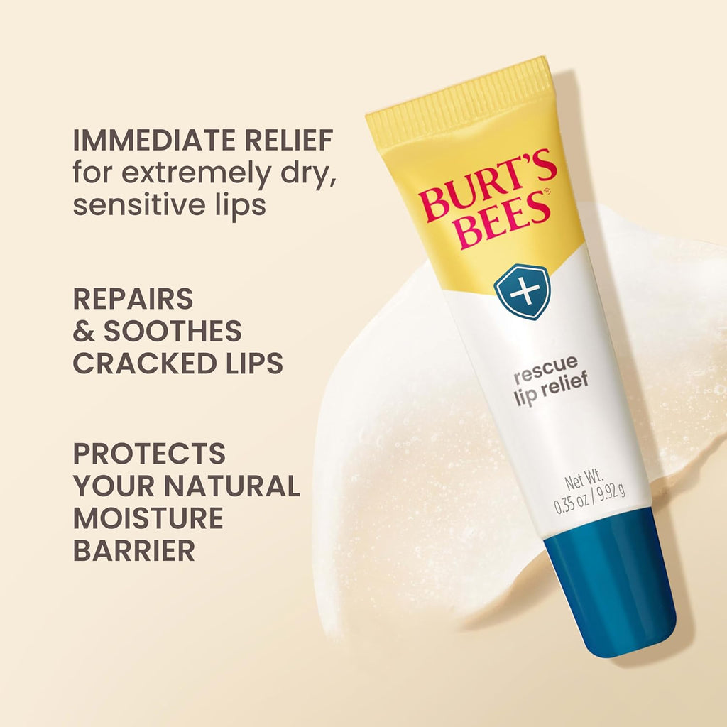 Burt's Bees Lip Balm Stocking Stuffers, Moisturizing Lip Care Christmas Gifts, Rescue Relief - Relieves Extremely Dry Lips with Moisturizing Shea Butter & Echinacea, Natural Origin Treatment (3-Pack)