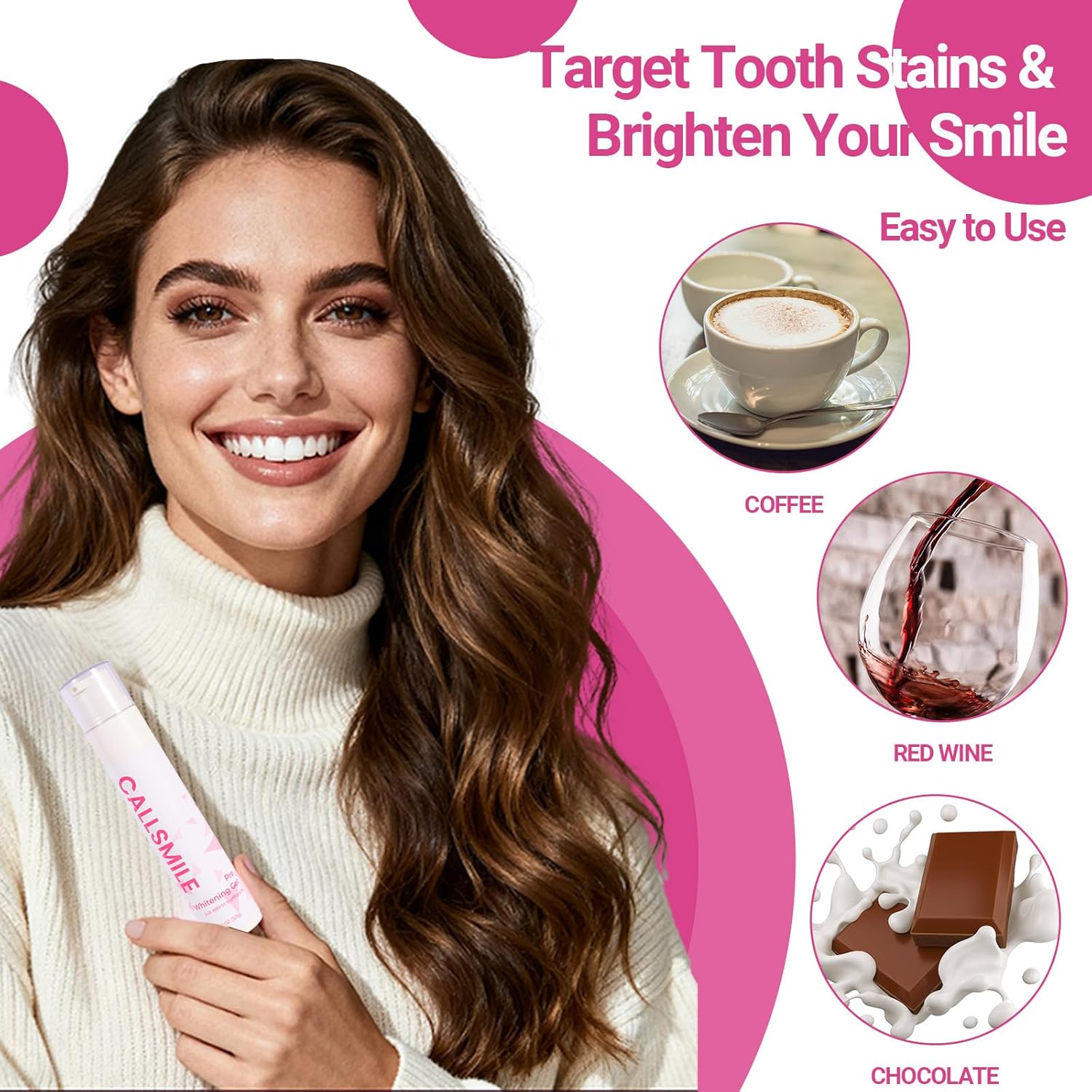 CALLSMILE Teeth Whitening Gel - Professional Strength Hydrogen Peroxide Formula, Tooth Stain Remover for White Teeth, Removes Tough Stains Coffee, Wine, Tea, Sensitive Teeth-Friendly, 2 oz Bottle