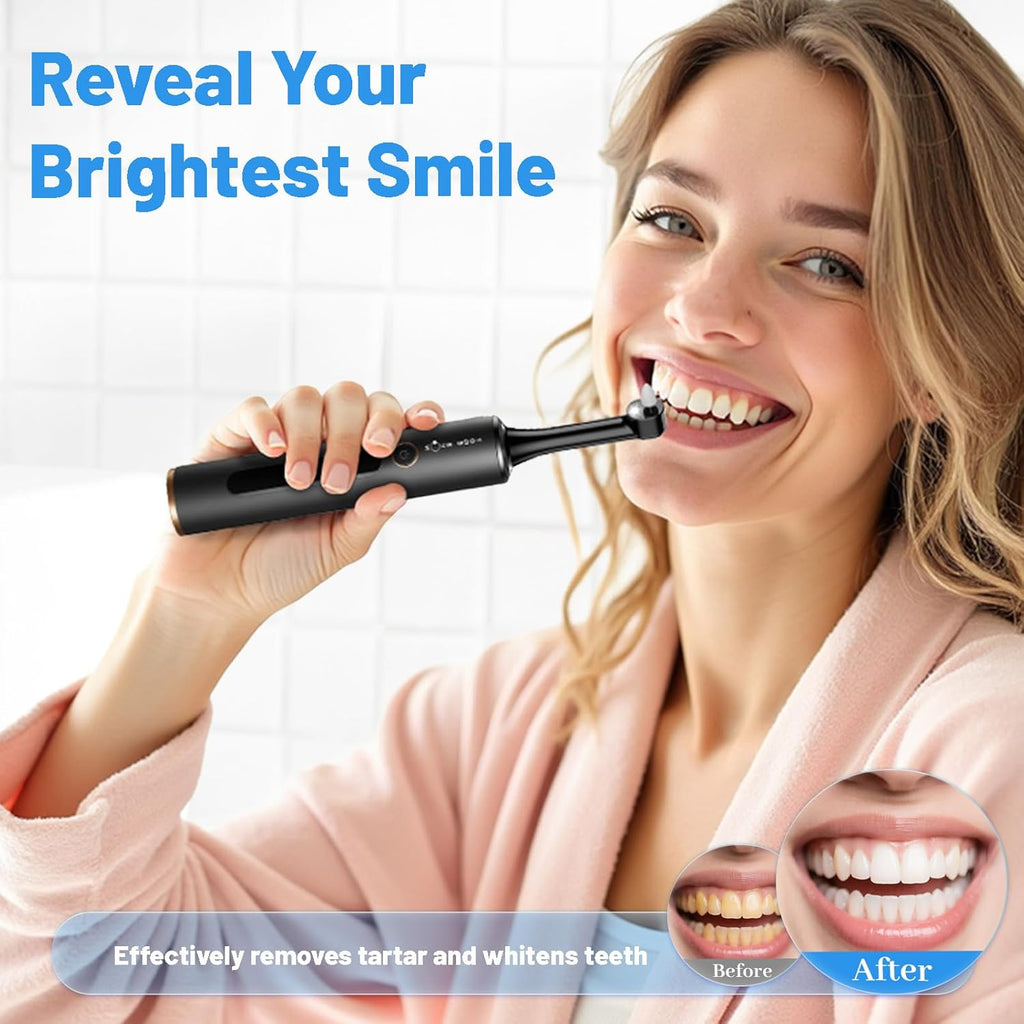 Tooth Polisher Kit with 4 Speed Modes, 5 Brush Heads, 6 Polishing Pastes & Desensitizing Gel,Rechargeable Electric Tooth Polishing Tool with LED Light & Travel Case, Home Use Teeth Whitening Cleaner